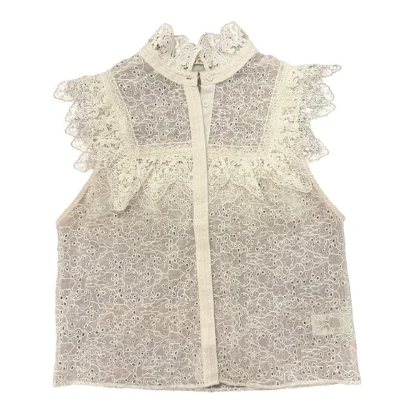 Alice + Olivia Marian Eyelet Lace Ruffle Top Sz M Cottagecore Romantic Victorian - Picture 2 of 8